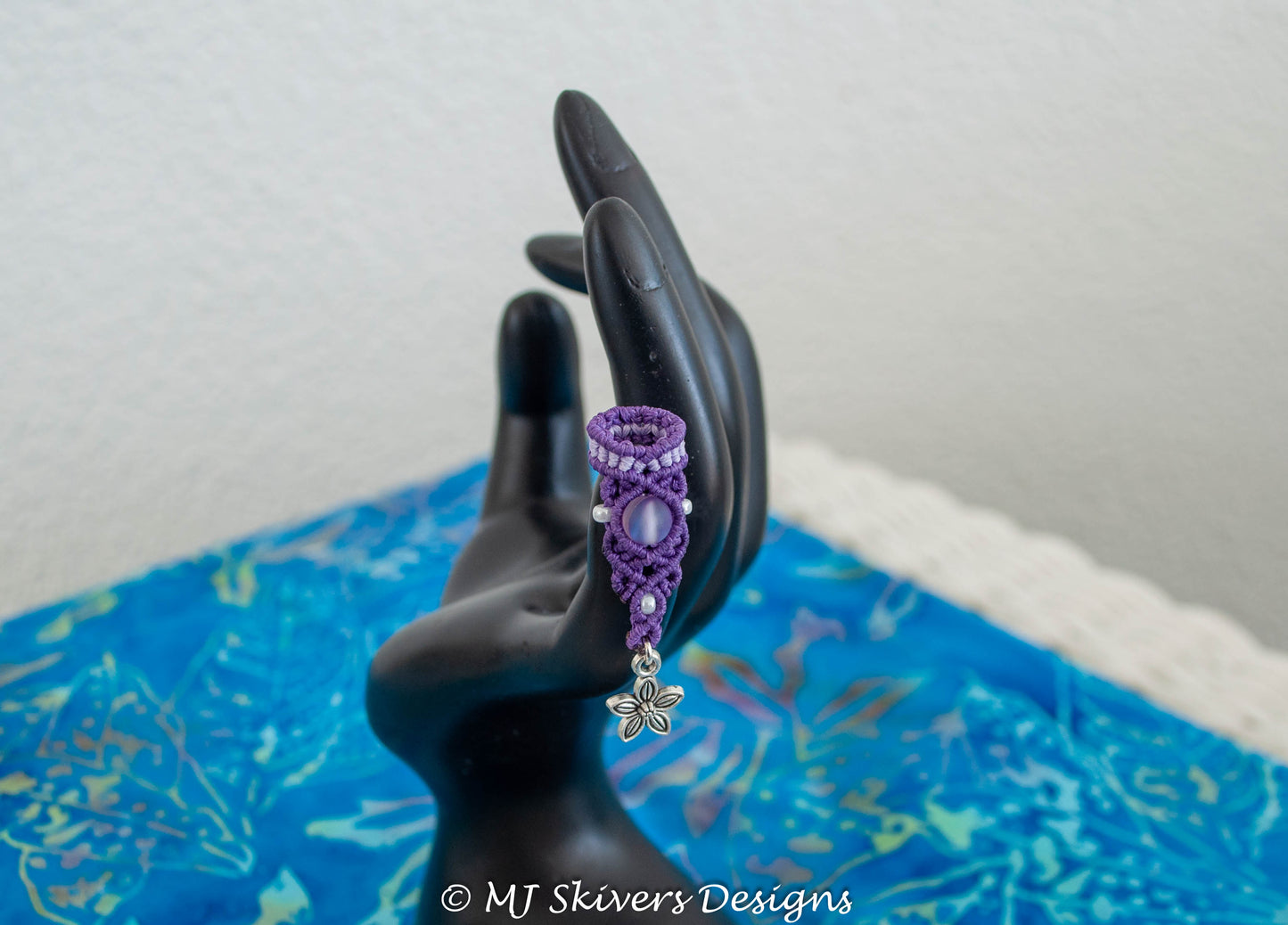 Macrame Dreadlock Bead - Two-tone Purple with Mermaid Glass Bead