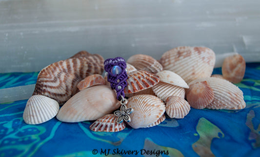 Macrame Dreadlock Bead - Two-tone Purple with Mermaid Glass Bead