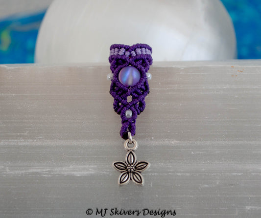 Macrame Dreadlock Bead - Two-tone Purple with Mermaid Glass Bead
