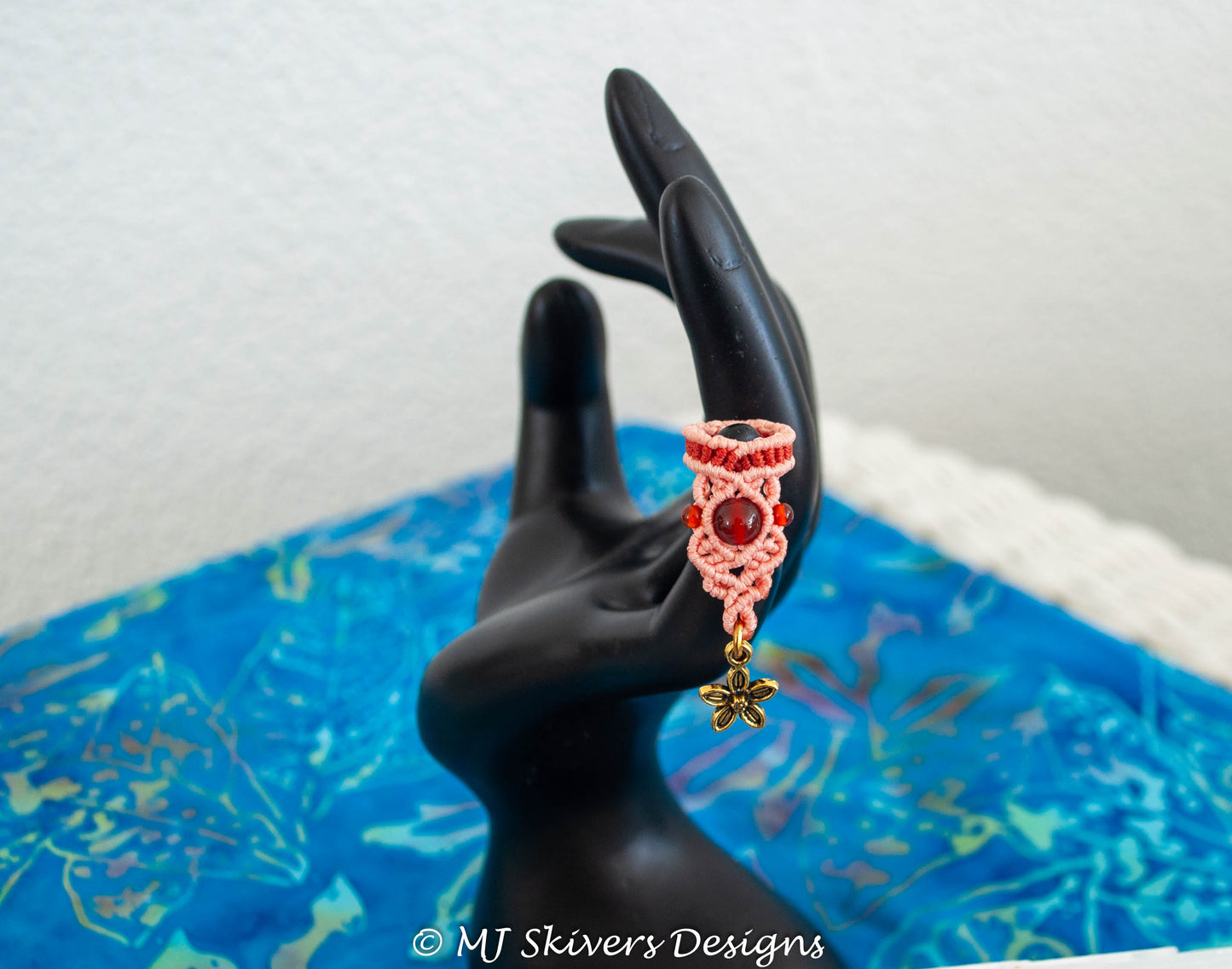Macrame Dreadlock Bead - Two-tone Coral with Carnelian Bead