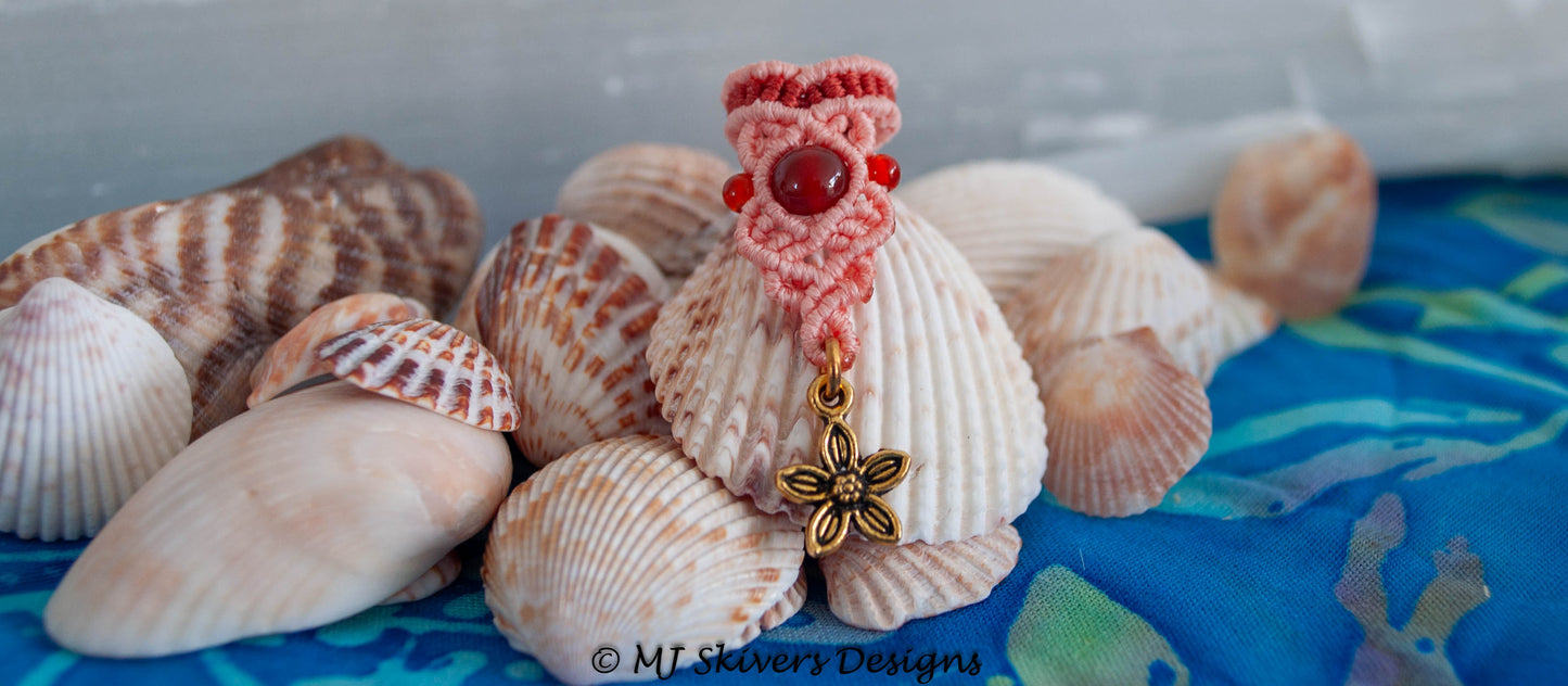 Macrame Dreadlock Bead - Two-tone Coral with Carnelian Bead