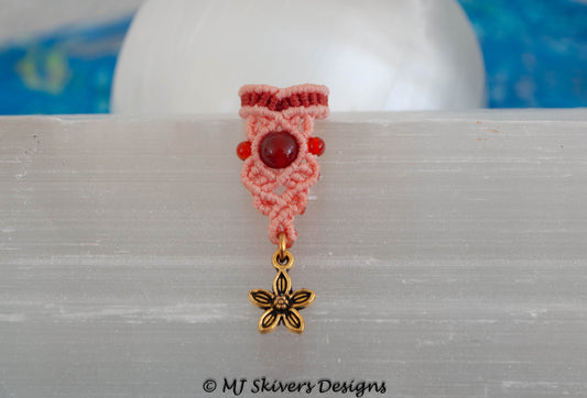 Macrame Dreadlock Bead - Two-tone Coral with Carnelian Bead