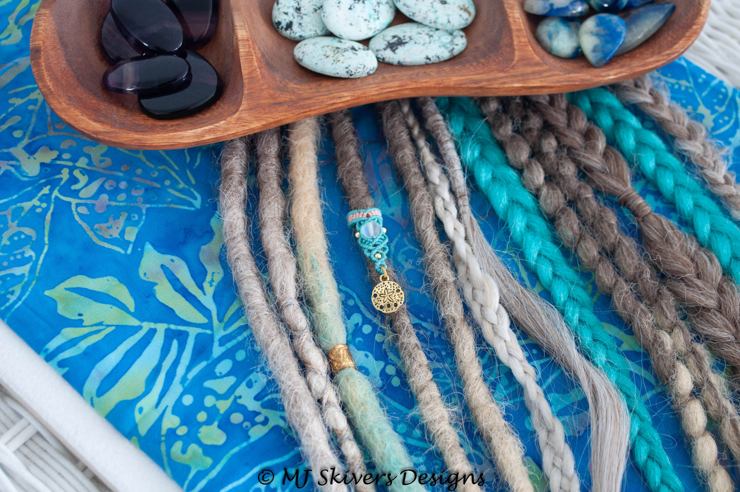 Macrame Dreadlock Bead - Teal with Mermaid Glass Bead
