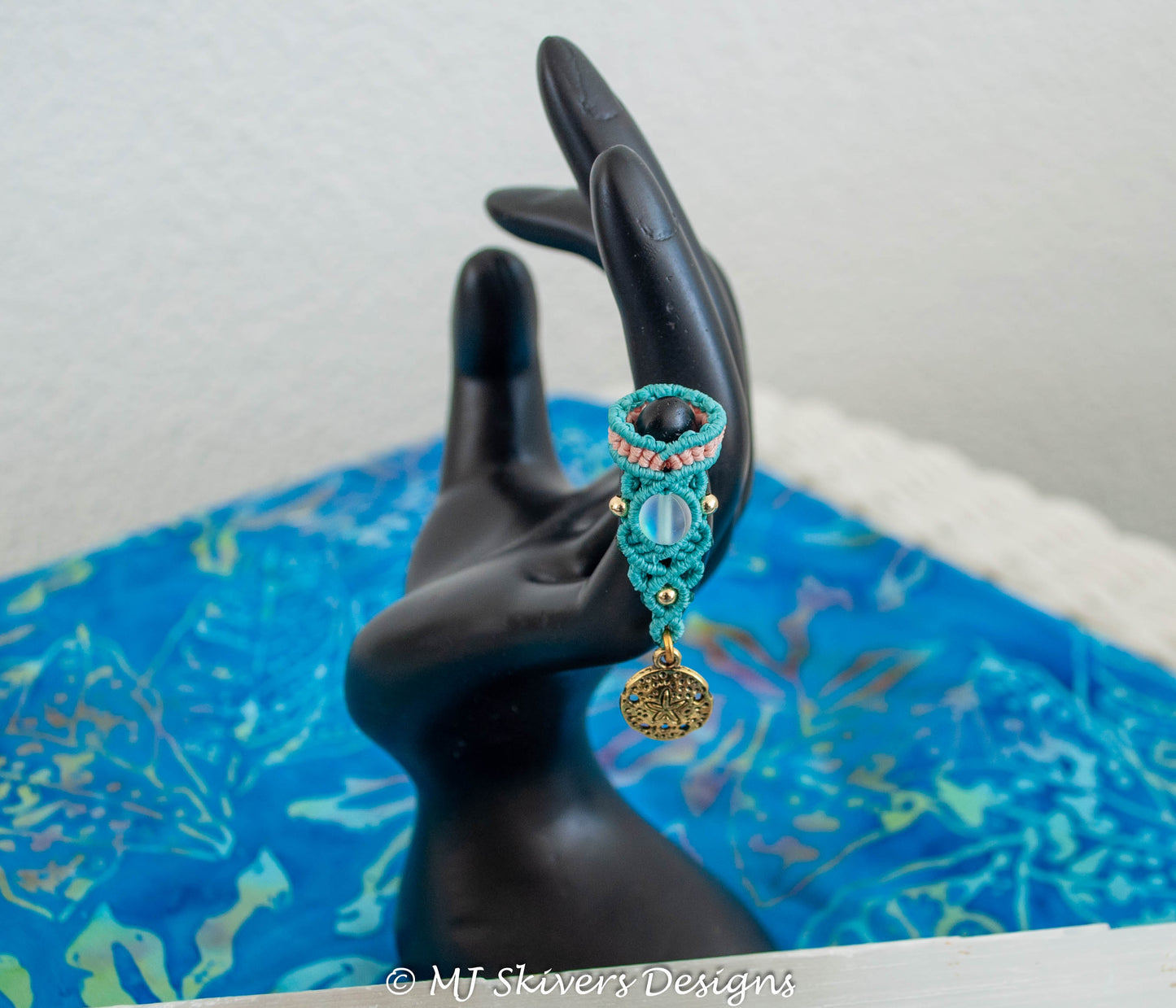 Macrame Dreadlock Bead - Teal with Mermaid Glass Bead