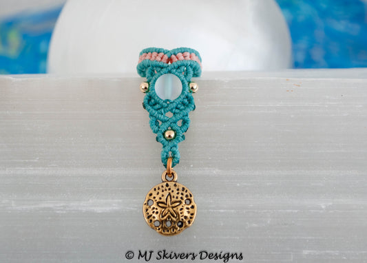 Macrame Dreadlock Bead - Teal with Mermaid Glass Bead