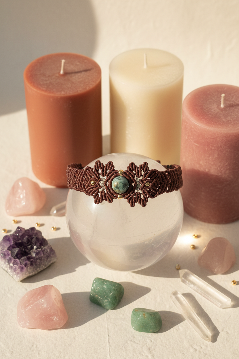 Indian Agate Micro Macrame Leaf  Bracelet