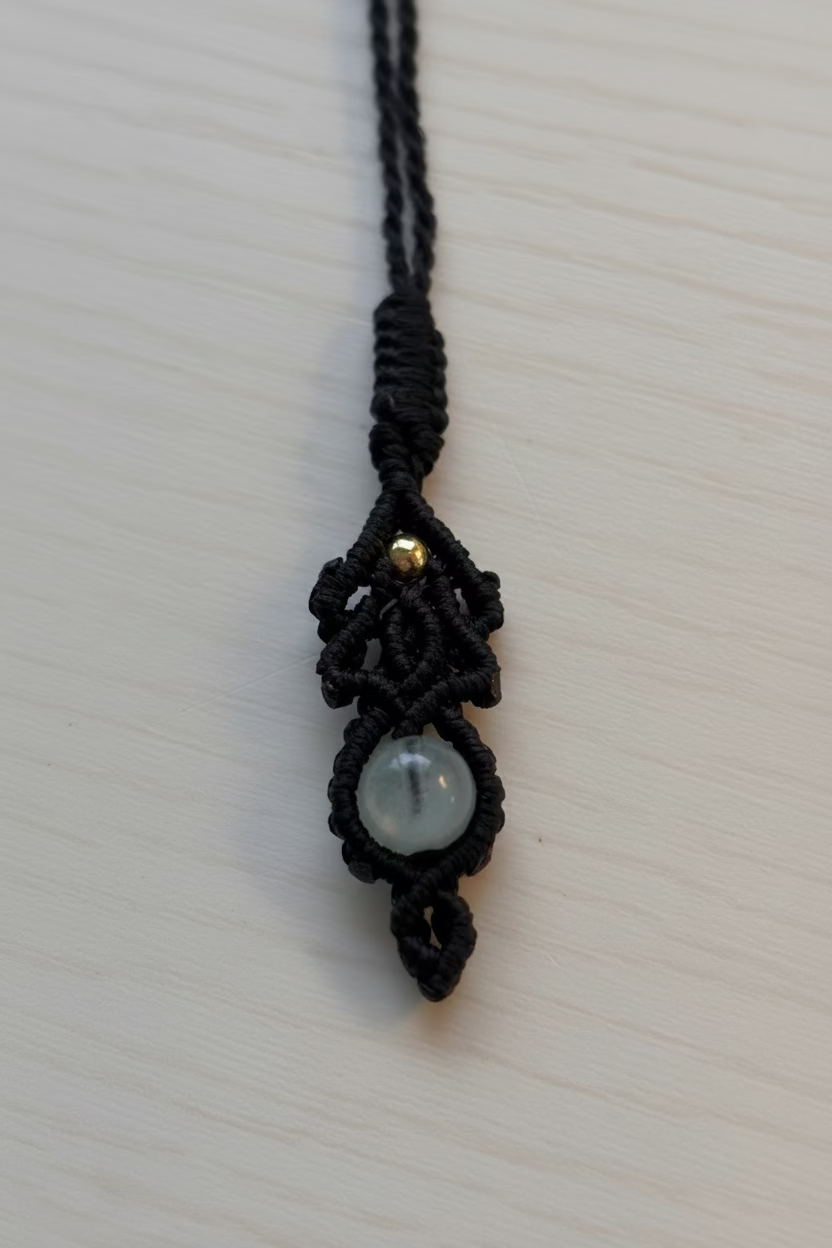 Black Macrame Necklace with Labradorite