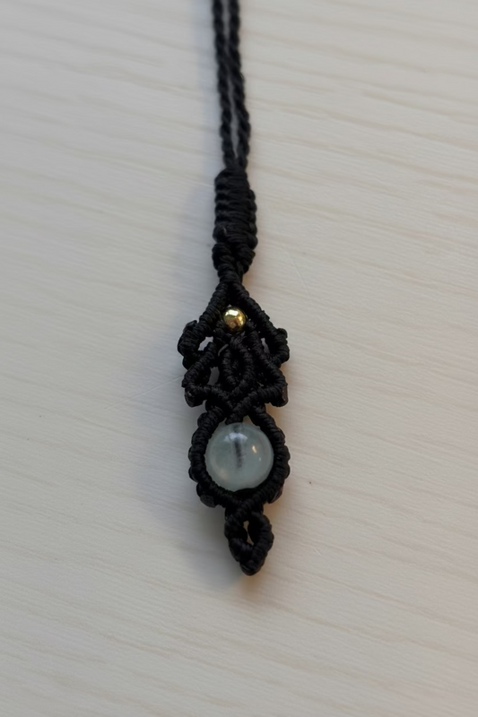 Black Macrame Necklace with Labradorite