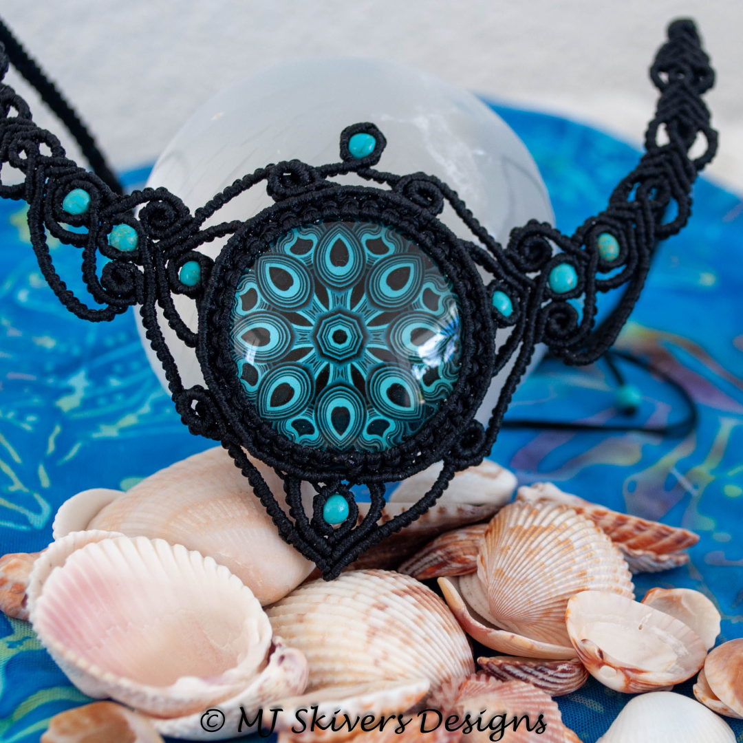 Macrame Necklace - Teal Glass Mandala