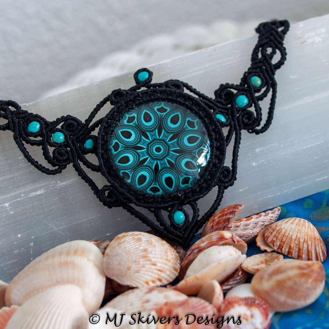 Macrame Necklace - Teal Glass Mandala