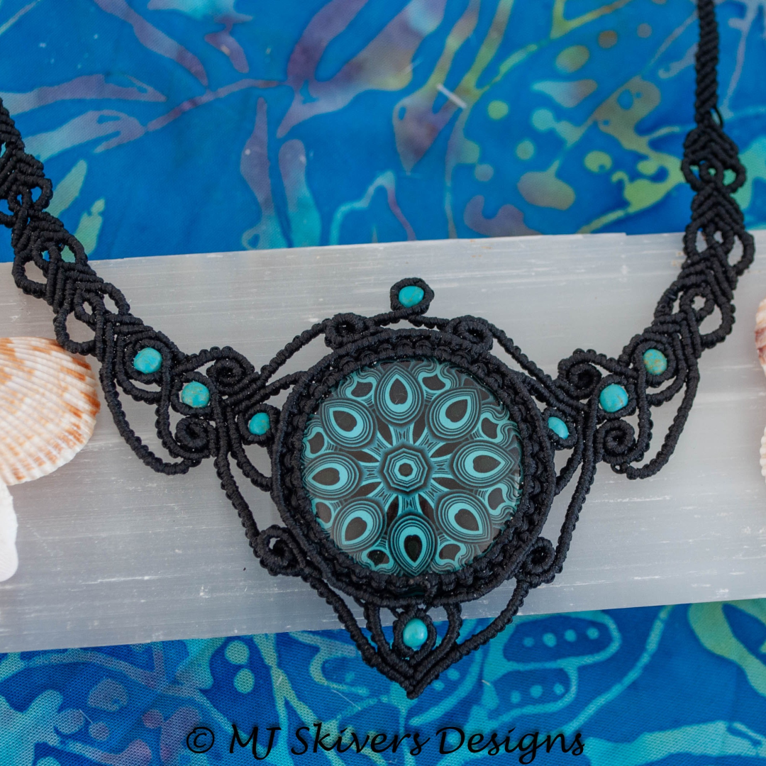 Macrame Necklace - Teal Glass Mandala