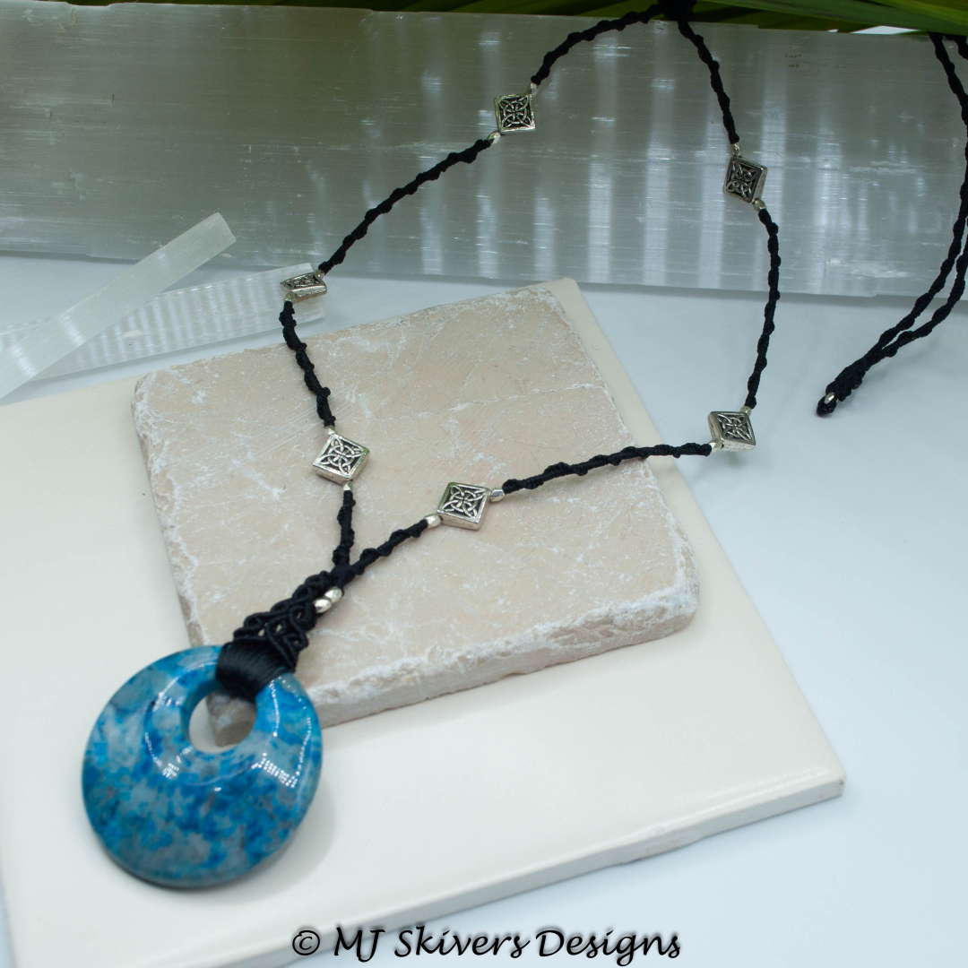 Macrame & Blue Crazy Lace Agate Donut Necklace