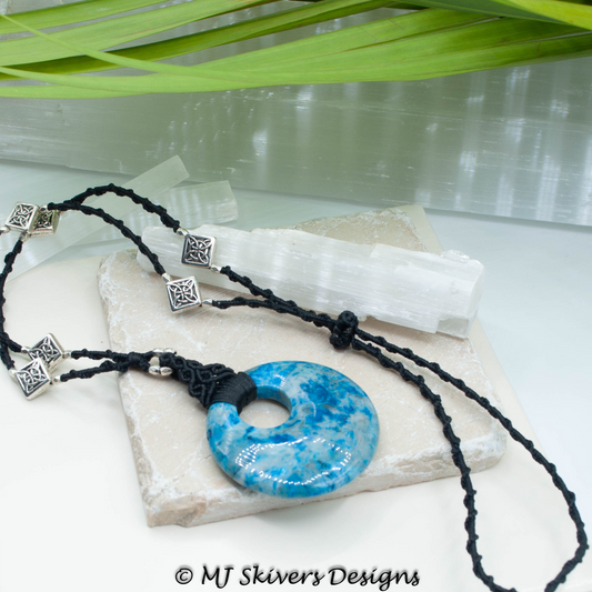 Macrame & Blue Crazy Lace Agate Donut Necklace