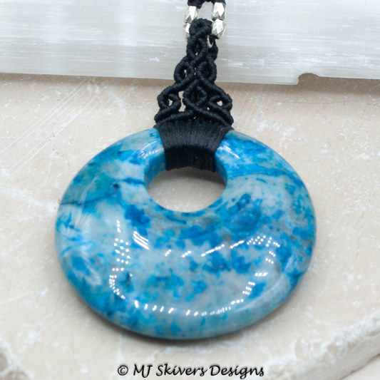 Macrame & Blue Crazy Lace Agate Donut Necklace