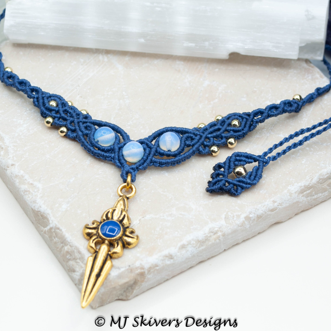 Macrame Drop Necklace - Opalite