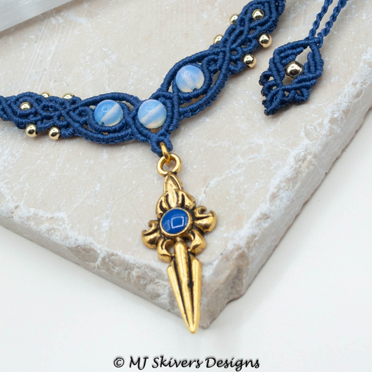 Macrame Drop Necklace - Opalite
