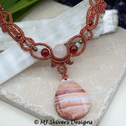 Macrame Drop Necklace - Botswana Agate