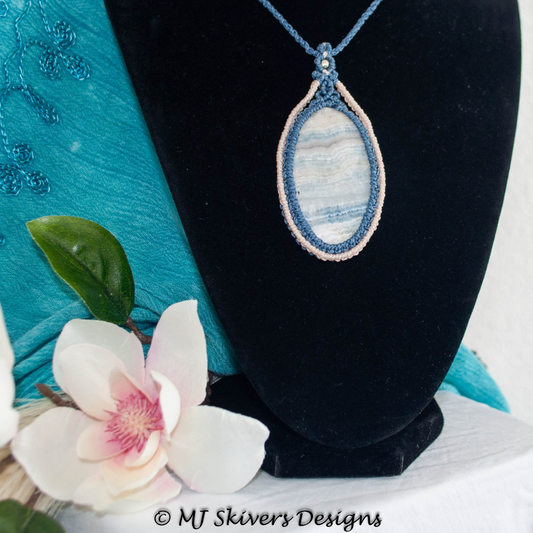 Blue Scheelite Macrame Pendant Necklace