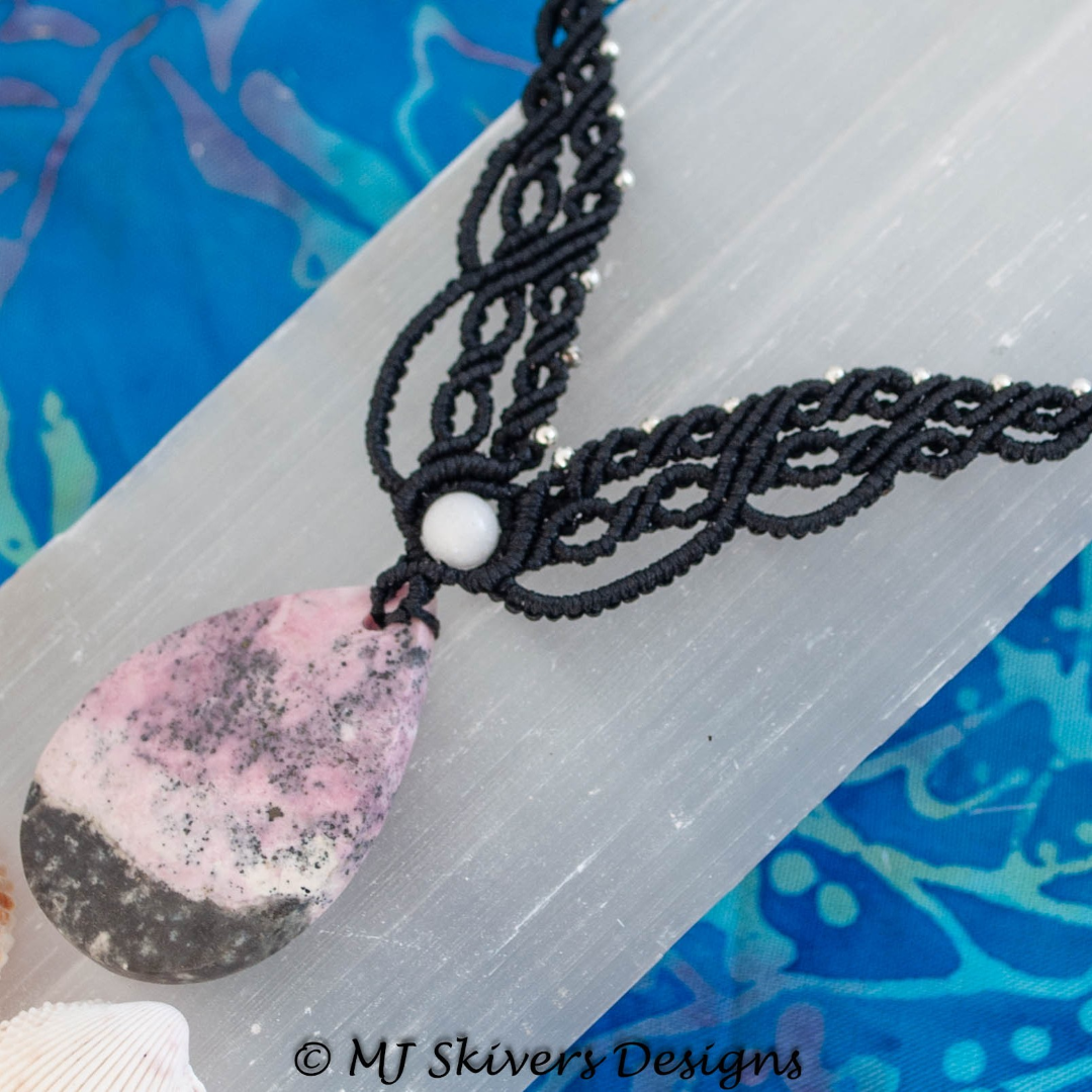 Macrame Drop Necklace - Rhodonite