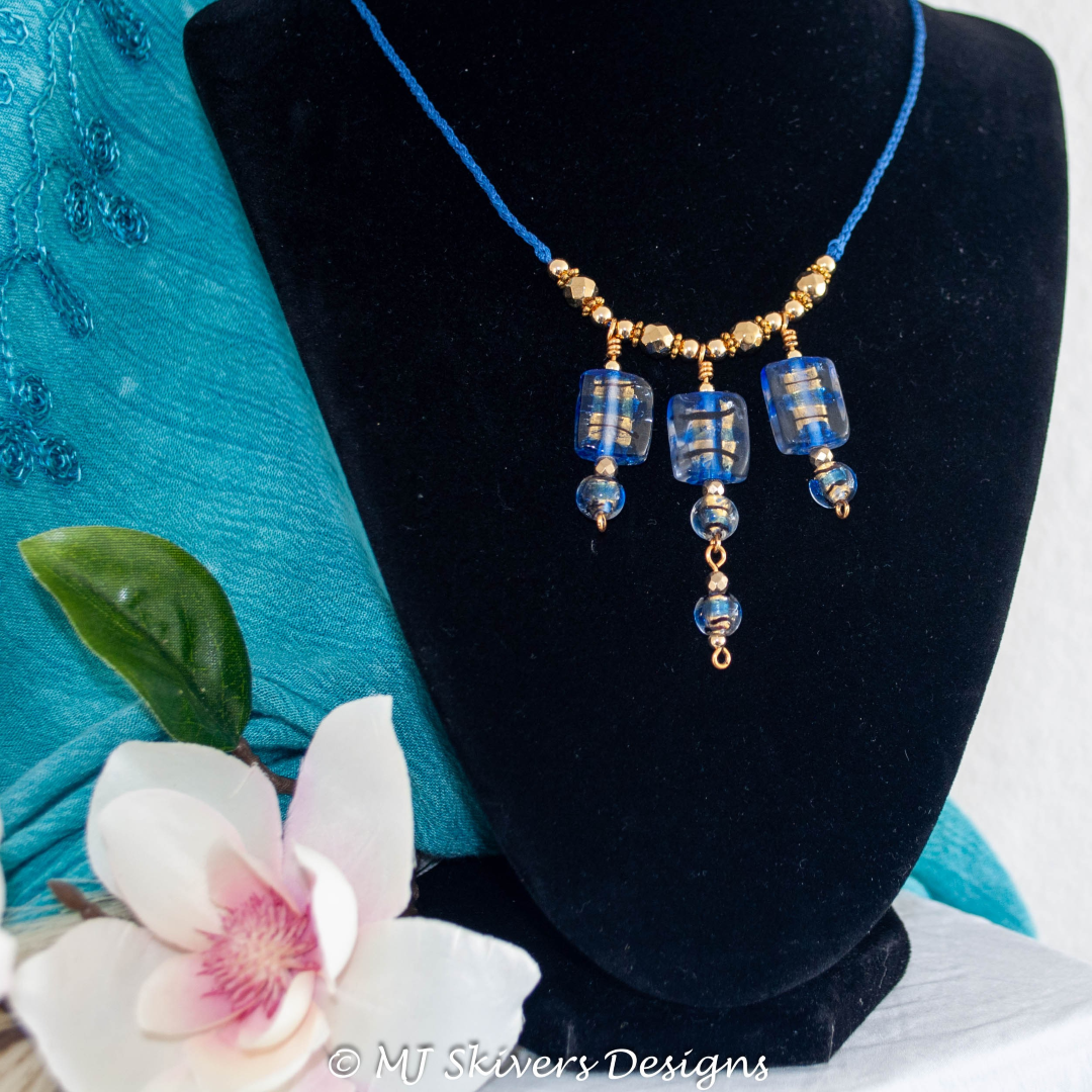 Macrame Necklace with Blue Fused Glass