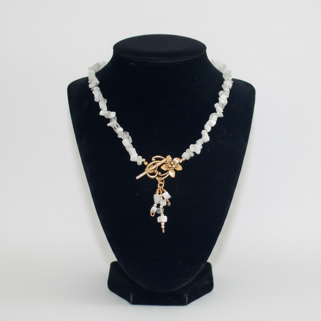 Cat's Eye Chunk Toggle Necklace – White & Brass