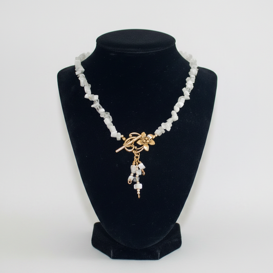 Cat's Eye Chunk Toggle Necklace – White & Brass