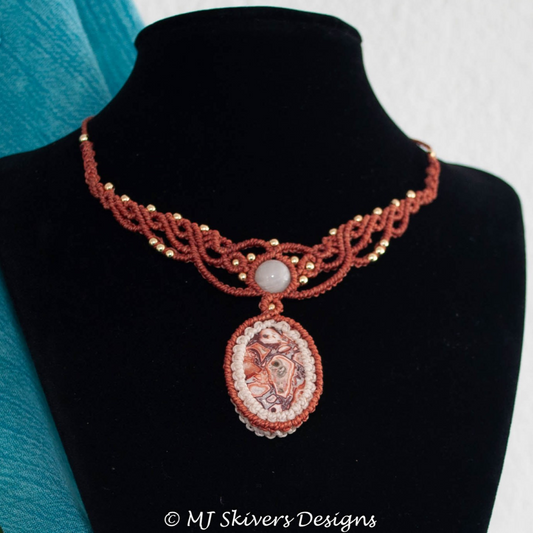 Boho Macrame Drop Necklace - Leopard Skin Jasper