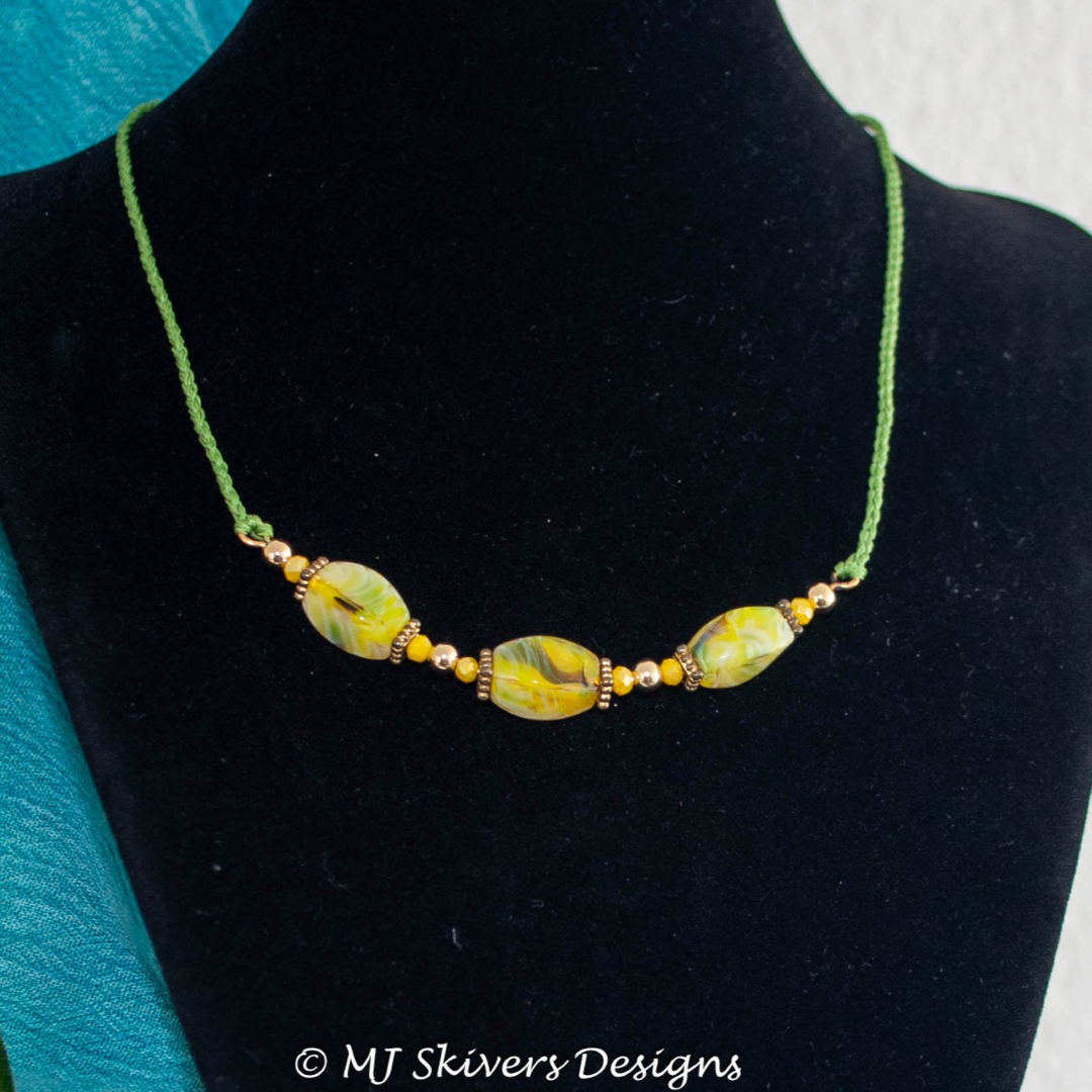 Macrame Necklace with Yellow Fused Glass