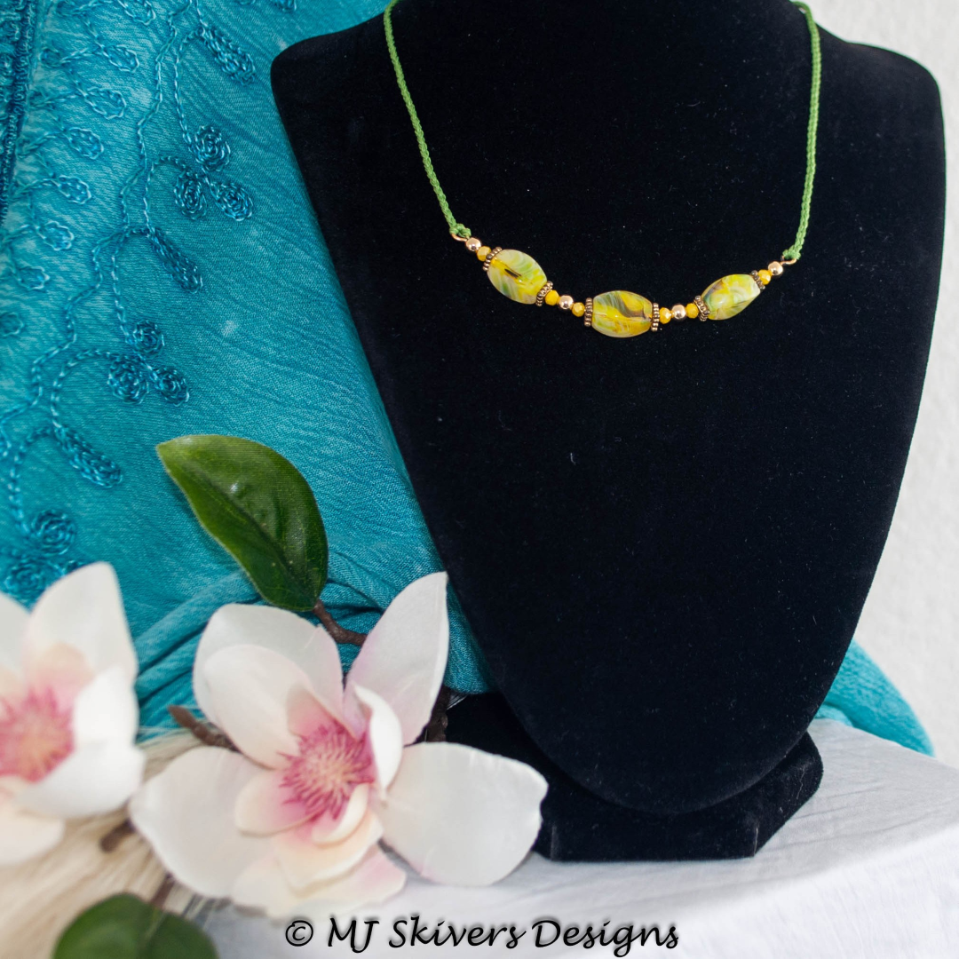 Macrame Necklace with Yellow Fused Glass