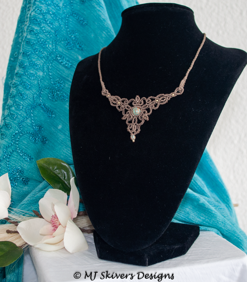 Mocha Brown Macrame Necklace with Blue Calsilica Jasper