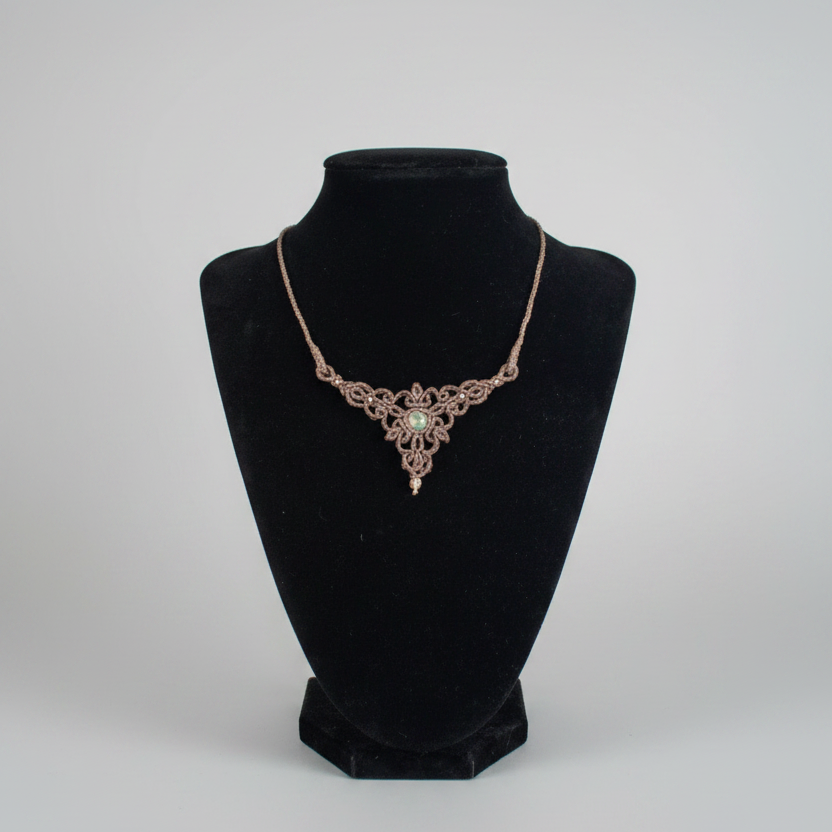 Mocha Brown Macrame Necklace with Blue Calsilica Jasper