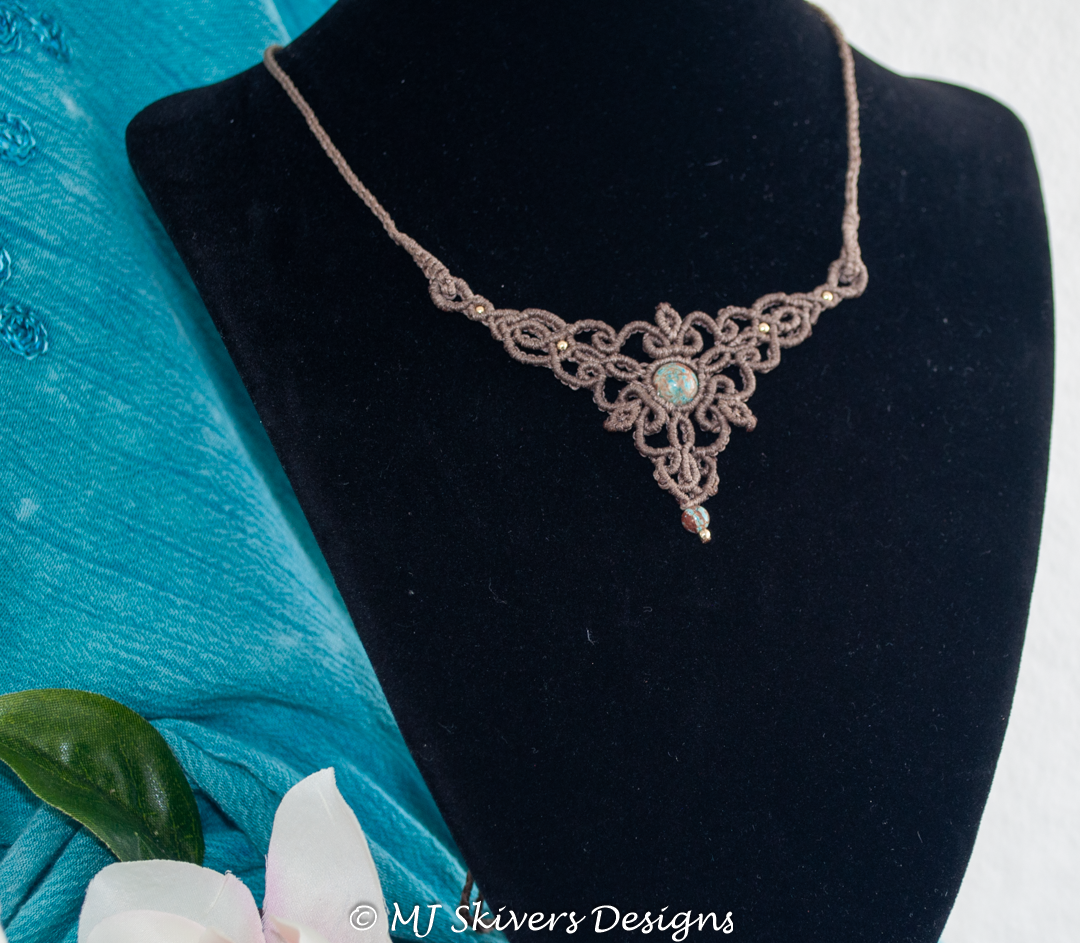 Mocha Brown Macrame Necklace with Blue Calsilica Jasper