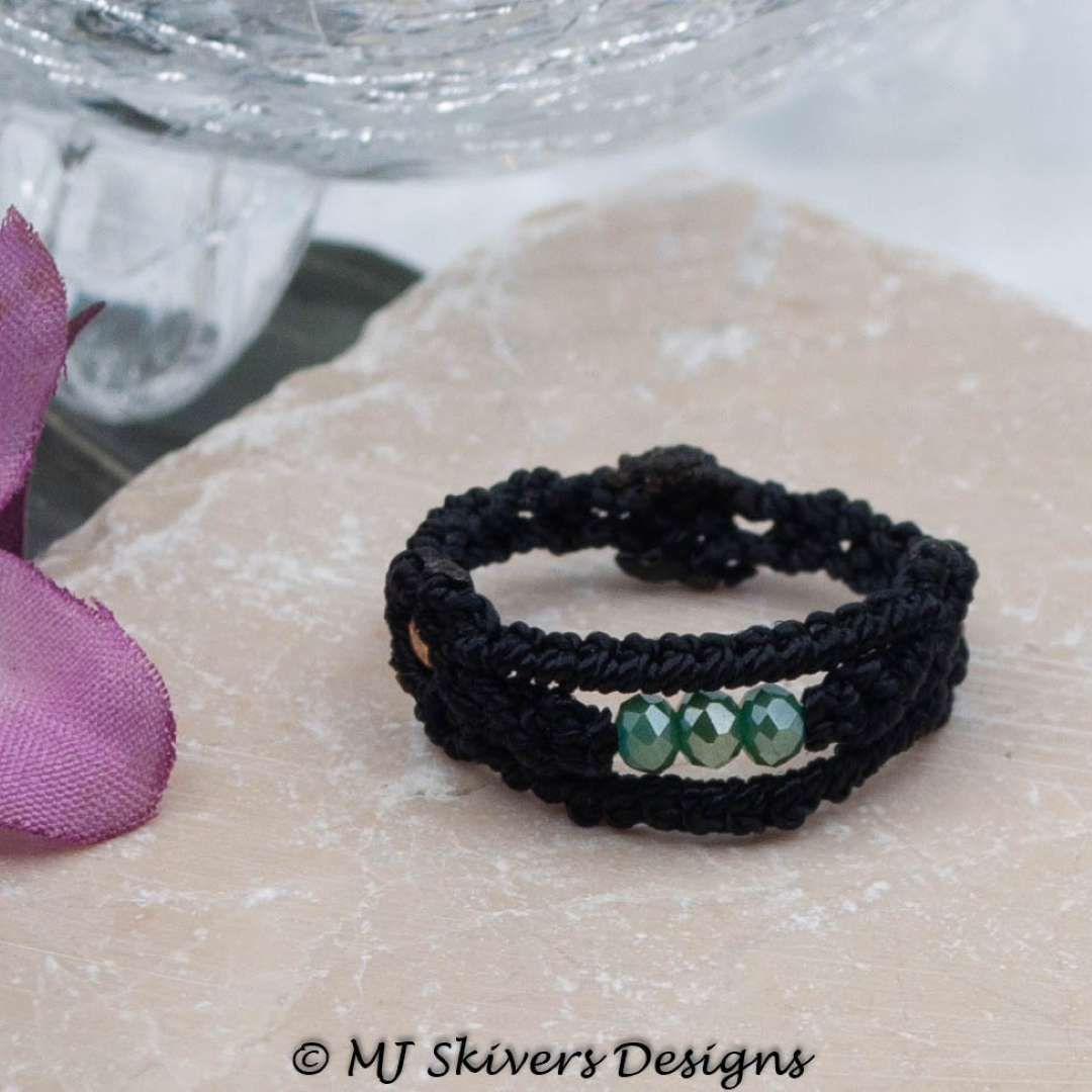Macrame Band Ring - Mint Green Crystal