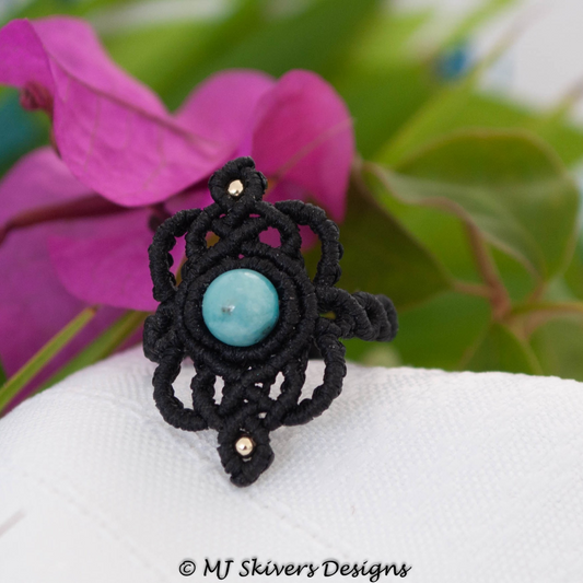 Antique Design Macrame Ring - Black/Amazonite