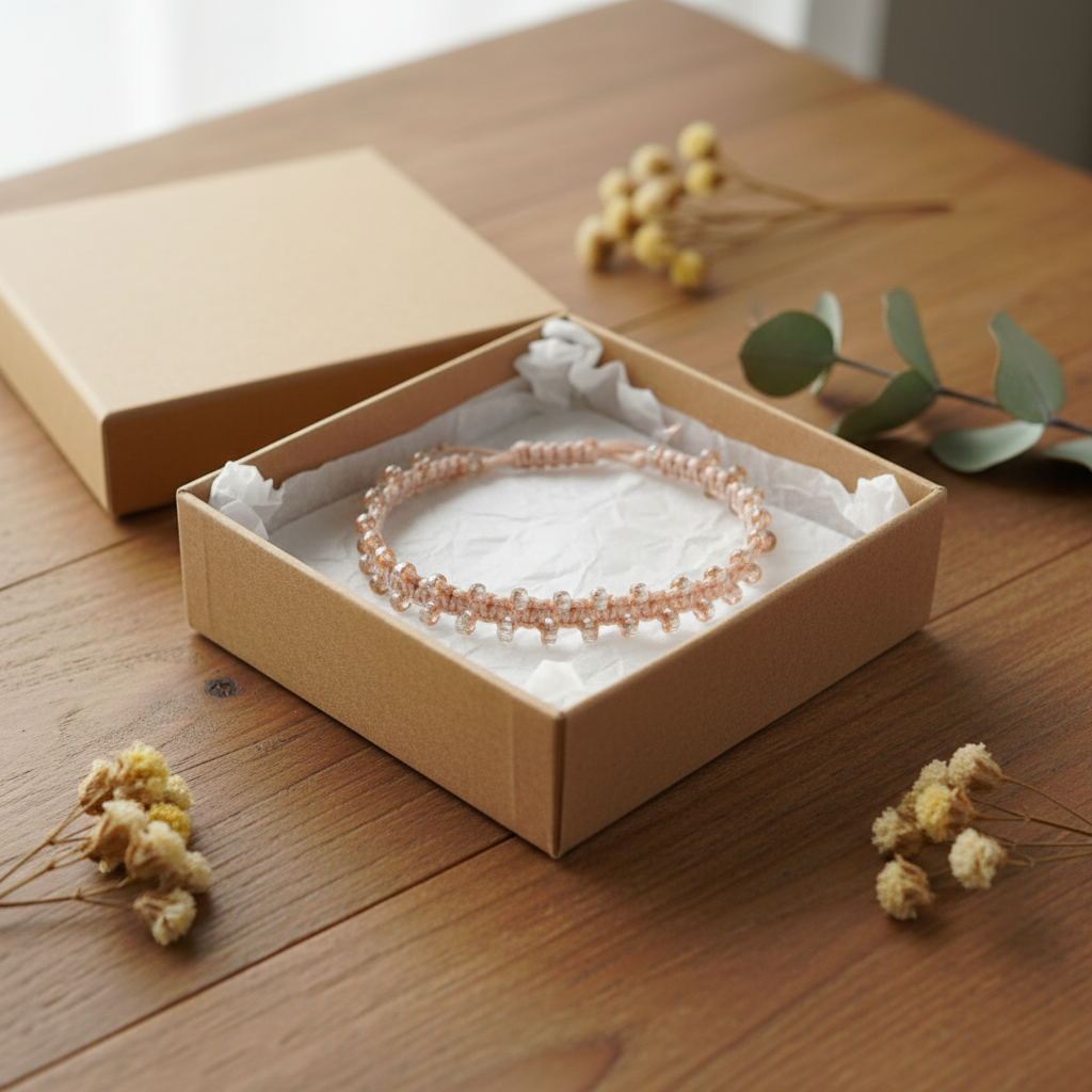 Light Peach Macrame Bracelet Gift Box